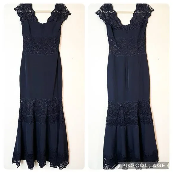 abigail shapiro blue dress Belle Badgley Mischka Royal Blue Ruffle Sleeve Formal Dress Evening Go   Queen City Resale